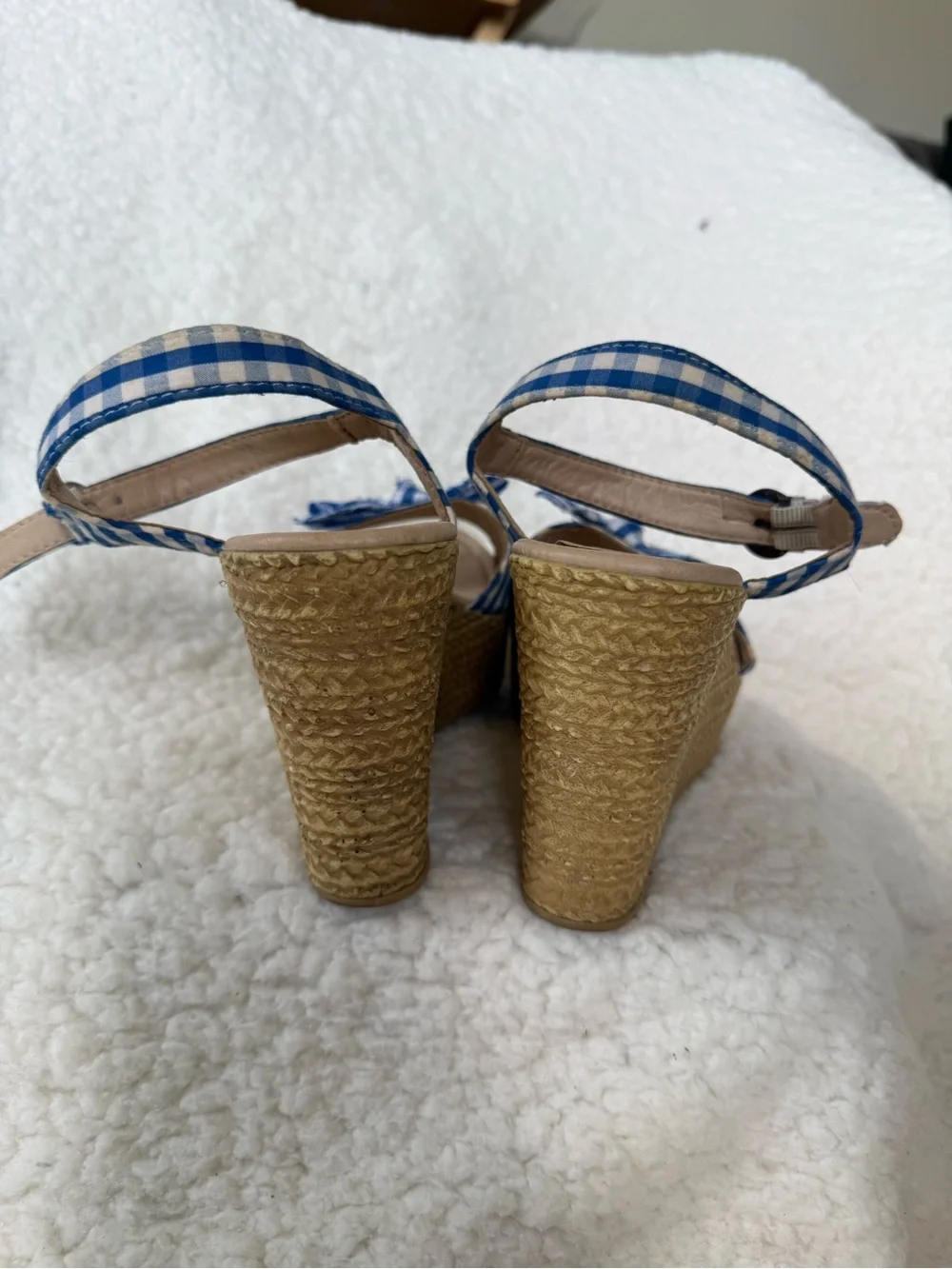 RETRO ROYAL BLUE GINGHAM WEDGES WiTG BOWS